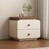 Mesita de noche minimalista color crema para uso doméstico, modelo nuevo moderno, mesita de noche con almacenamiento de cuero para dormitorio, fácil de instalar, mesita de noche minimalista