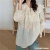 Roupas Coreanas ins Novas de Primavera Estilo Delicado Decote em V Laço Babado Solto Versátil Sino Camisa de Manga Longa