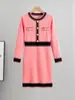 Vestido de tricô slim fit novo para primavera e outono transfronteiriço, para uso interno e externo feminino, comprimento médio, manga longa, saia base para quadril