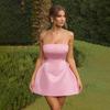 Transfronterizo 2025 Top Tubo Sexy Espalda Descubierta Lazo Vestido de Satén Falda Corta Estilo Europeo y Americano para Mujer Vestido Elegante Transfronterizo