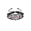 Pulsera Patriótica del Día de la Independencia Americana Pulsera de Cordón de Cuero Trenzado Unisex Cabeza de Águila Bandera Regalo para Pareja Éxito Transfronterizo