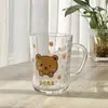 Taza de Vidrio Ins con Popote, Taza para Desayuno con Leche, Taza Linda de Dibujos Animados con Escala, Tapa y Cuchara, Regalo con Logo Impreso