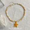 Colar de Contas Estilo Resort Boêmio Estrela do Mar Laranja Estilo Resort Primavera e Verão Corrente de Clavícula Realçadora de Branco de Alta Qualidade para Mulheres