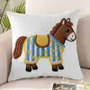 Almohada de Dibujos Animados Año del Caballo 2026 Felpa Corta Funda de Almohada Impresa por Ambos Lados Sin Relleno para Cojín de Sofá de Sala de Estar
