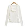 Cl25116-25 Nuevo Estilo Otoño Estilo Europeo y Americano Mezcla de Algodón Cuello Redondo Botón Delgado Falso Dos Piezas Top Camiseta de Manga Larga