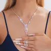 Conjunto de joias transfronteiriças europeu e americano: colar e brincos com franjas e strass, acessórios de noiva de alta qualidade para banquetes e casamentos