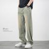 Calça jeans masculina reta, solta, amarela, tingida com lama, casual americana, retrô, alta, drapeada, comprida