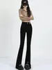 Pantalones vaqueros negros ajustados con abertura para mujer Primavera 2024 Nuevos de cintura alta con drapeado, corte ajustado, adelgazantes, acampanados para personas bajitas
