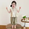 Conjunto Floral para Meninas Verão 2026 Novo Estiloso Casual Moda Verão para Bebês Meninas Conjunto de Algodão Duas Peças Infantil