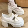 Mary Janes de Sola Grossa Estilo Puro Desejo 2026 Moda Japonesa Laço Doce Novo à Prova D'água JK Aumenta Altura