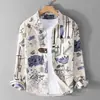 Camisa de manga larga con estampado de grafiti callejero moderno estilo americano, camisa casual para hombre de primavera y otoño, top elegante y holgado