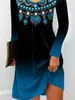 LN924 em estoque nova coleção primavera e verão 2024 moda feminina plus size temperamento estampa gradiente gola redonda vestido