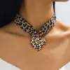 1 Pieza de Collar con Colgante de Corazón de Cinta con Estampado de Leopardo para Mujer, Cadena para Clavícula de Moda Dulce y Fresca, Joyería Personalizada para Mujer