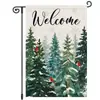 Nueva bandera decorativa de Navidad para gato de invierno transfronteriza, pino, escena de nieve, tela colgante para bandera de jardín, venta al por mayor personalizada