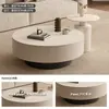 Conjunto de Mesas de Centro de Pedra Minimalistas Estilo Italiano, Móveis Modernos Simples de Luxo Leve para Sala de Estar, Mesas de Centro Redondas Grandes e Pequenas de Ponta