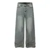 Calça Jeans Masculina com Design de Strass Resistente, Moda de Marca Tendência, Lavagem Vintage, Calça Reta Solta de Perna Larga