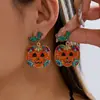 Pendientes de Calabaza con Diseño Creativo Original Transfronterizos Europeos y Americanos, Incrustados con Diamantes, Estilo Nuevo, Pendientes Huecos de Perla Personalizados para Mujer