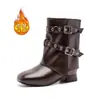 Botas Individuales Nuevas Otoño/Invierno 2026 para Niñas Tacón Grueso Estilo Slip-on con Faldas Botas de Motociclista Martin Botas Casuales Versátiles Botines Caídos