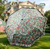 Novo Modelo 8 Ossos 70% de Desconto Abertura Manual Guarda-chuva de Renda de Borracha Preta com Pequeno Design Floral, Proteção Solar, Proteção UV, Fivela de Anel Dobrável, Guarda-chuva de Uso Duplo para Sol e Chuva