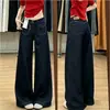 Jeans vintage azul escuro de perna larga para mulheres, estilo ins, primavera e outono de 2026, cintura alta, afina a silhueta, solto, calça reta com bom caimento