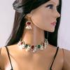 Terno de joias retrô exageradas de diamantes europeus e americanos, vestido de jantar de luxo, colar, brincos redondos de pérola e borla para mulheres