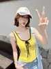 2789 Camisola Sem Manga com Detalhe Colorido Laço Novo Slim Fit Versátil com Bojo Top Feminino de Comércio Exterior