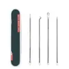 Set de 4 Piezas de Agujas para Acné, Aguja para Acné, Pinza para Acné, Pinzas para Extracción de Puntos Negros, Aguja para Puntos Negros de Acero Inoxidable, Aguja para Acné de Doble Punta