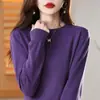 Estilo Novo de Primavera Malha de Algodão Puro Pulôver Solto Gola Redonda Camisa Básica Simples Cor Sólida Manga Longa Versátil Top de Moda para Mulheres