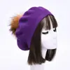 Boina Nueva de Color Sólido con Pompón Mezcla de Lana Moda Cómoda Gorro Pullover Doble Capa Cálido Gorro de Punto Sencillo