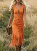 Vestido Vaquera Occidental Vintage Ajustado sin Mangas con Dobladillo Flecado - Sitio Independiente de Amazon - Talla Europea y Americana Transfronteriza