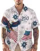 Camisa con Estampado de Fuegos Artificiales Bandera Americana Estilo Nuevo Transfronterizo Guitarra para Hombre Casual Estilo Hawaiano Manga Corta Cuello Solapa