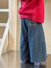 Novas Calças Jeans Casuais de Outono para Meninas com Design de Renda na Barra, Estilo Coreano Largas de Perna Larga Bordadas Longas
