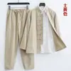 Traje Tang Primavera y Verano para Hombre Estilo Chino Algodón y Lino Traje Ropa China Manga Larga Tres Piezas Ropa de Lino Moda Nacional Ropa de Té