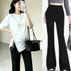 Ropa de Maternidad Nueva Personalizada de Verano: Conjunto de Top Irregular con Cordón que Oculta el Vientre sin Mostrar Embarazo y Pantalones de Campana de Cintura Alta