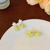Agulha de Prata S925 Coreia do Sul Flor Simples Pato Amarelo Design de Temperamento Simples Brincos Engraçados de Desenho Animado para Menina Brincos