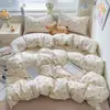 Juego de Cuatro Piezas de Algodón Cepillado Espeso Clase a, Sábana de Algodón Lavado Estilo Fresco, Funda de Edredón, Funda de Almohada, Juego de Tres Piezas para Dormitorio de Estudiante, Estilo Ins