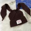 Gorro de Conejo de Orejas Largas Engrosado Gorro de Punto para Mujer Estilo Coreano Logo Simple de Letra Gorro de Lana Versátil con Puño Venta al por Mayor Transfronteriza