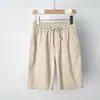 Pantalones de Cinco Puntos de Algodón y Lino de Verano para Hombre de Comercio Exterior Transfronterizo, Pantalones de Playa Lisos con Cordón, Pantalones Casuales Sueltos de Algodón y Lino de Longitud Media para Hombre