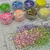Nuevos adhesivos y rellenos para decoración de uñas de resina mixta de grosor variable con diamantes estrellados de arena movediza y purpurina de verano para comercio electrónico transfronterizo