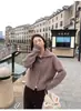 Cardigan de Tricô Gola Alta Outono e Inverno Estilo Europeu Novo Feminino Solto Macio Fofo Casaco Suéter Cor Sólida Manga Longa Top
