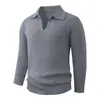 Suéter Polo de Malha Waffle Liso de Manga Longa Versátil para Homens, Novo Estilo Europeu e Americano, Camada Base Tricotada