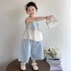 Conjunto Feminino Verão 2025 Novo Imitação Jeans Renda Estilo Ocidental Estilo Coreano Colete Sem Mangas Calças de Perna Larga Conjunto de Duas Peças