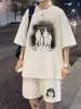 Traje de gofre de verano para hombre, deportivo informal de moda, pantalones cortos de manga corta, conjunto de dos piezas para adolescentes con un conjunto atractivo