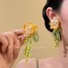 Estilo Novo Primavera e Verão Brinco de Franja com Contas de Flor Amarela para Férias na Praia Design de Nicho Brincos e Acessórios de Orelha de Alta Qualidade