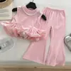 Conjunto de 2 peças para meninas, estilo francês chique, colete sem mangas com broche de renda + Leggings, para crianças pequenas, Verão 2026