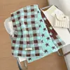 Cachecol Xadrez Verde Menta Estrela Dupla Face para Mulheres no Outono e Inverno Novo Estilo Coreano Atmosfera Cachecol de Alta Qualidade Imitação de Cashmere