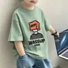 Camiseta esportiva de algodão puro com manga curta estilo coreano para meninos, nova roupa de verão para alunos do ensino fundamental e crianças, blusa respirável de meia manga, camiseta da moda