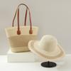 Chapéu de Palha Popular para Comércio Exterior Conjunto de Duas Peças Bolsa de Palha Chapéu de Sol Aba Larga Bolsa Tote Grande Capacidade Conjunto para Mulheres