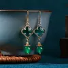 Tendencia Nacional, Pendientes de Estilo Antiguo Nostálgico, Elegantes Pendientes de Imitación de Jade, Pendientes de Estilo de Diseño Retro, Pendientes de Ágata Esmeralda para Mujer