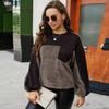 Moda de Comércio Exterior Outono Gola Redonda Manga Longa Moletom Casual Solto Peludo Veludo Dupla Face Color Block Pulôver Top Jaqueta